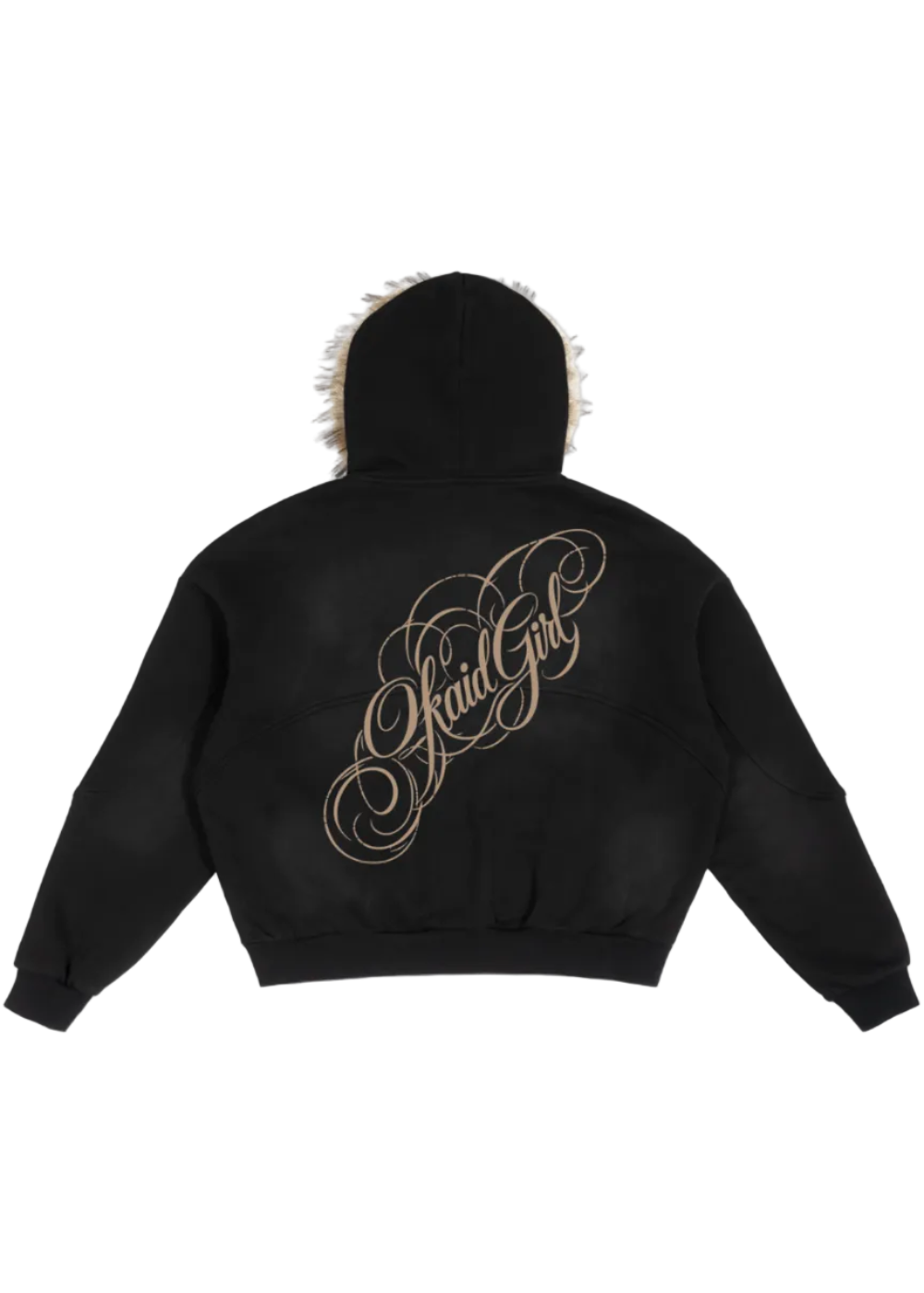 Black Boxy Detachable Fur Hoodie