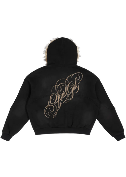 Black Boxy Detachable Fur Hoodie