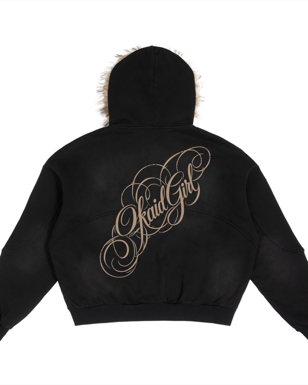 Black Boxy Detachable Fur Hoodie