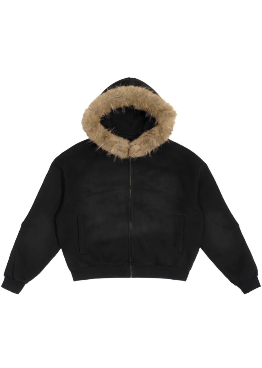 Black Boxy Detachable Fur Hoodie