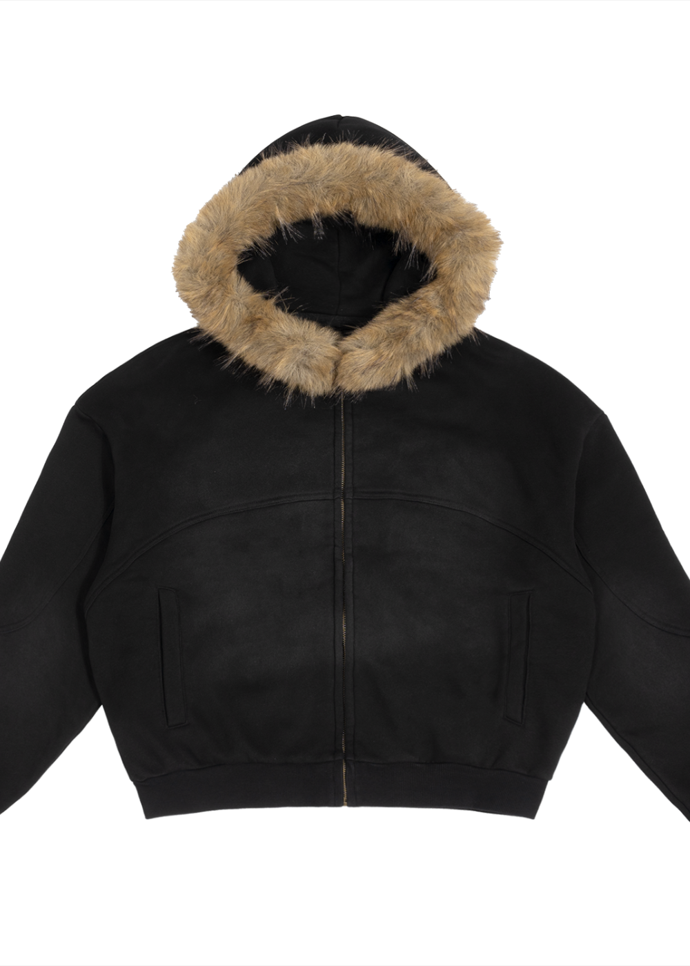 Black Boxy Detachable Fur Hoodie
