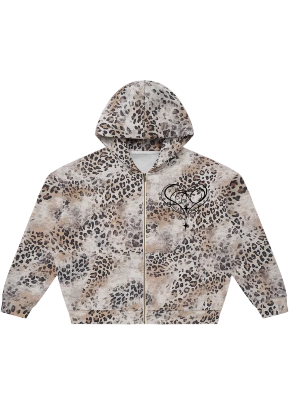 Distressed Wash Leopard Full Zip Hoodie