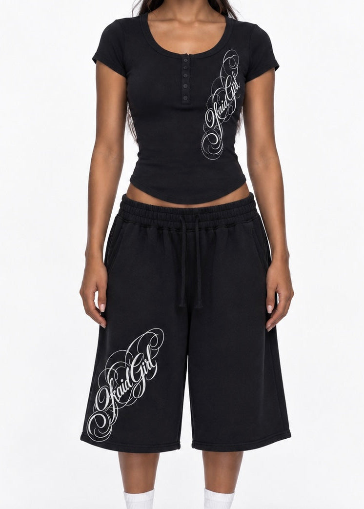 Black Low Rise Baggy Long Shorts