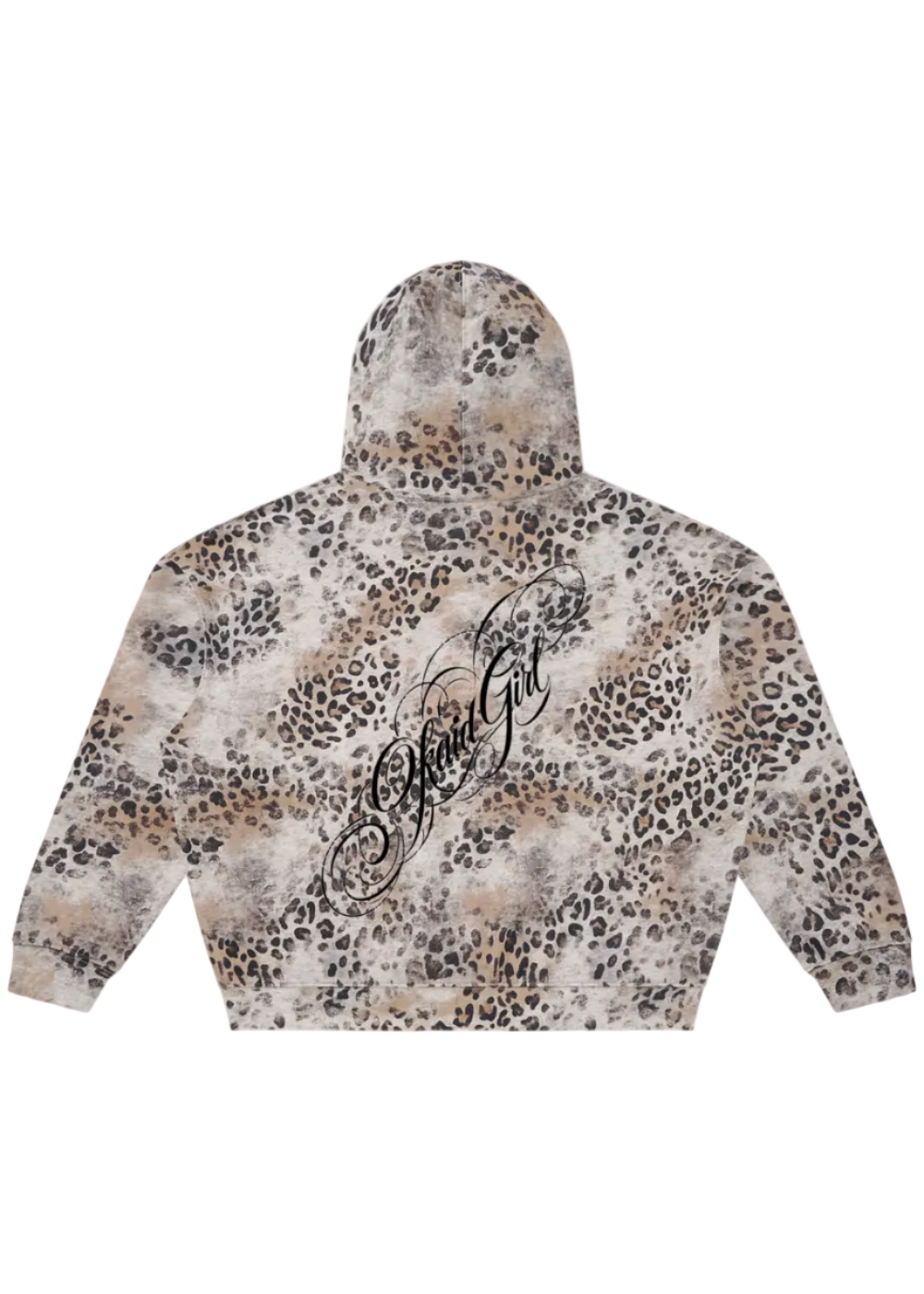 Distressed Wash Leopard Full Zip Hoodie