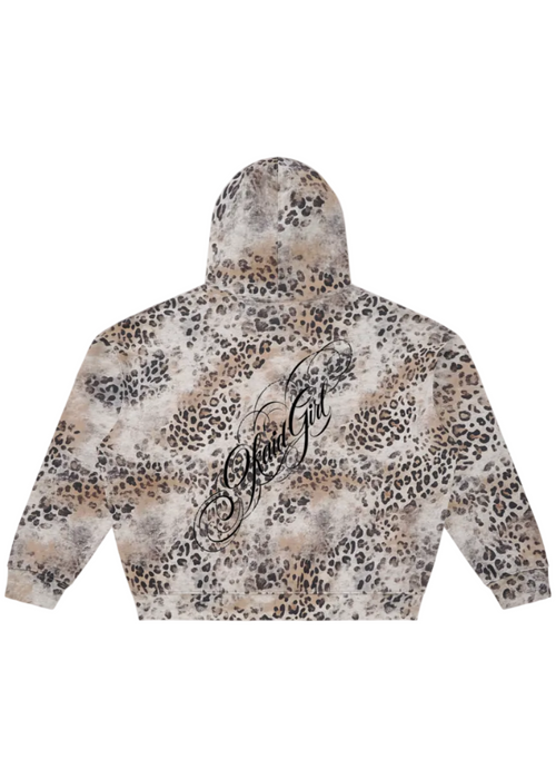 Distressed Wash Leopard Full Zip Hoodie