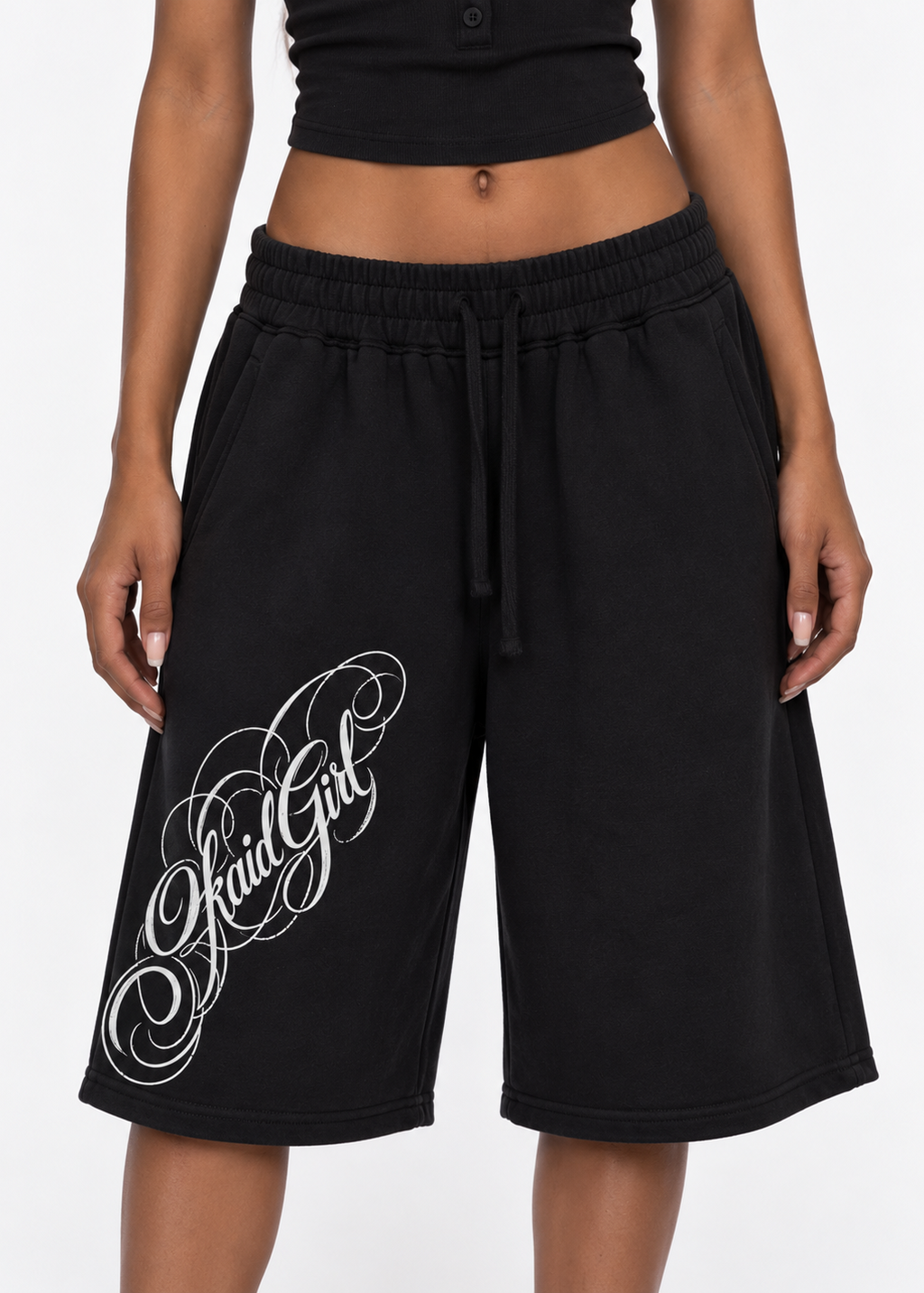 Black Low Rise Baggy Long Shorts