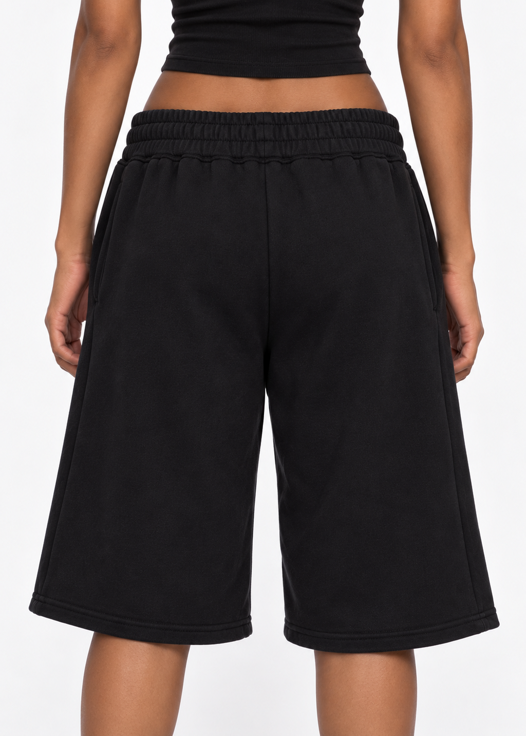 Black Low Rise Baggy Long Shorts