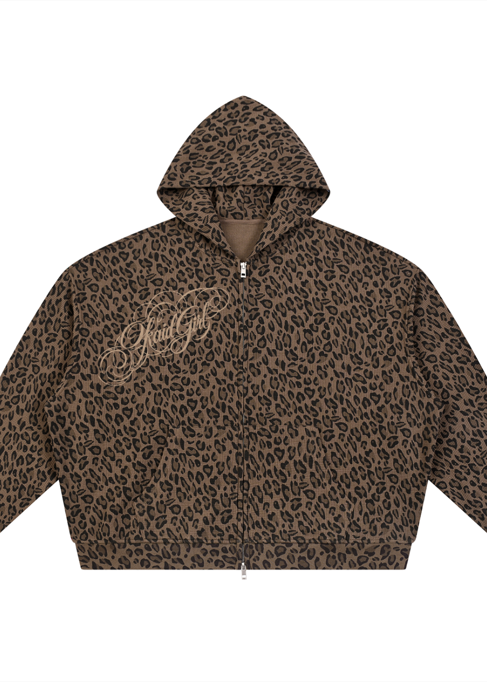 Leopard Girl Waffle Full Zip Hoodie