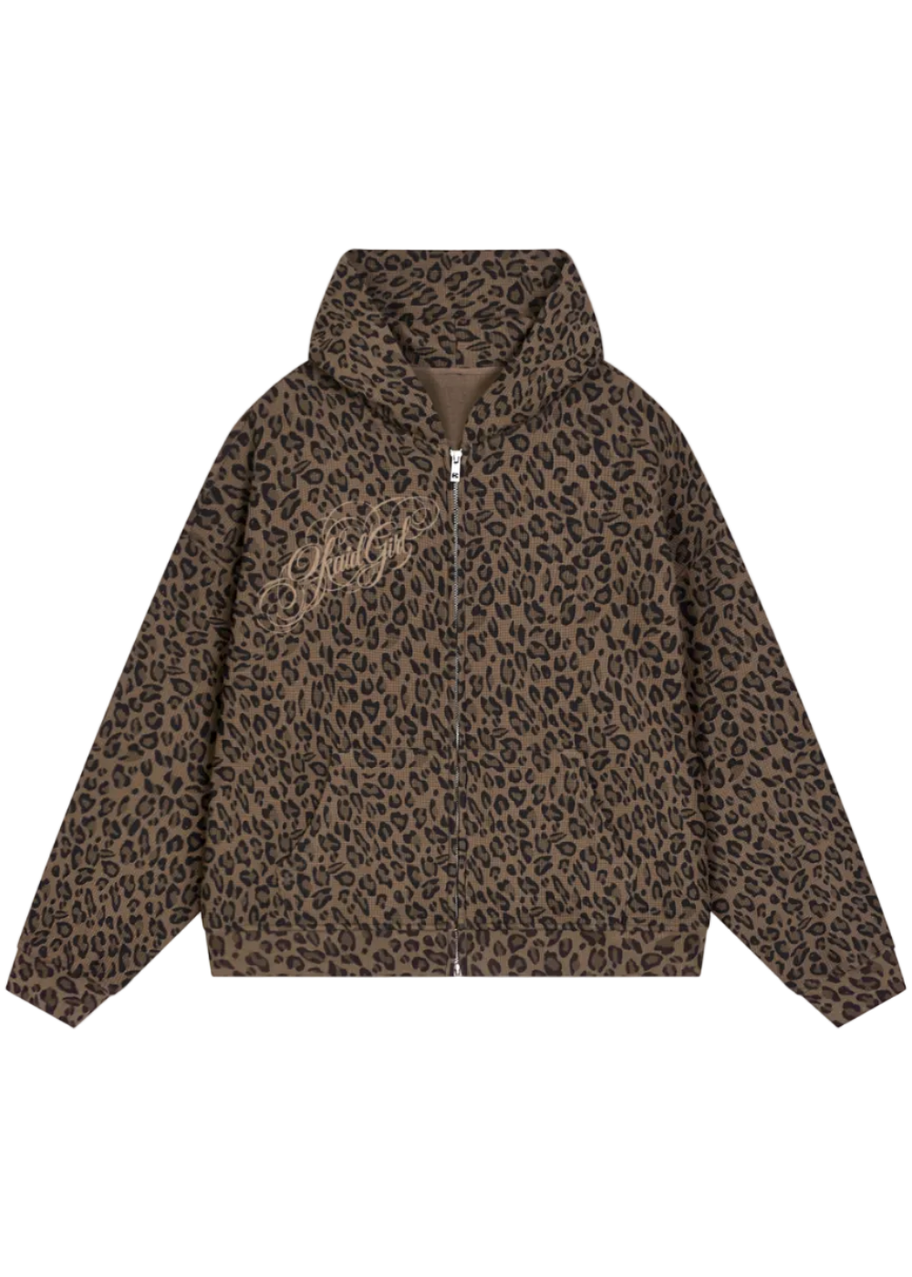Leopard Girl Waffle Full Zip Hoodie