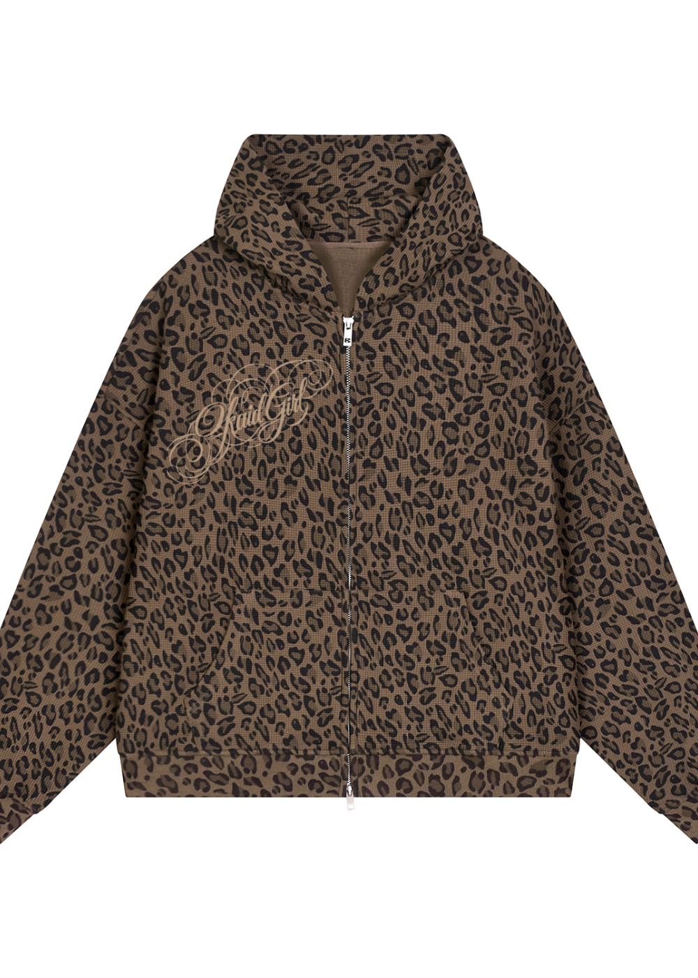 Leopard Girl Waffle Full Zip Hoodie